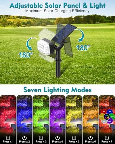 Solar Spot Lights Outdoor Waterproof IP65,[49 LEDs/8 Pack] RGB Halloween 7 Modes Christmas Color Changing Solar Spotlights, Adjustable Multicolor Landscape Flood Lights for Yard Garden Pathway