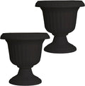 Southern Patio Large 14 Inch Outdoor Garden Lightweight Utopian Urn Planter with UV-Coated Finish for Entryways, Walkways, and More, Black (2 Pack)