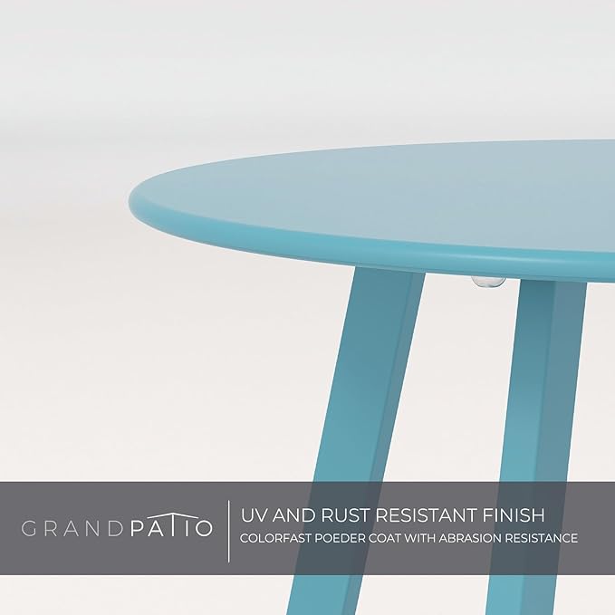 Grand patio Round Coffee Table, Weather Resistant Patio Side Table, Outdoor Round End Table with Square Feet, Great for Backyard, Patio, Deck, Blue