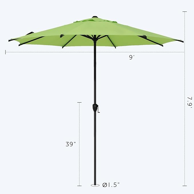 Abba Patio 9FT Lyon Outdoor Patio Umbrella Outdoor Table Umbrella with Crank Market Umbrella 8 Sturdy Ribs UV Protection Waterproof and Push Button Tilt for Garden Deck Backyard Pool,Lime