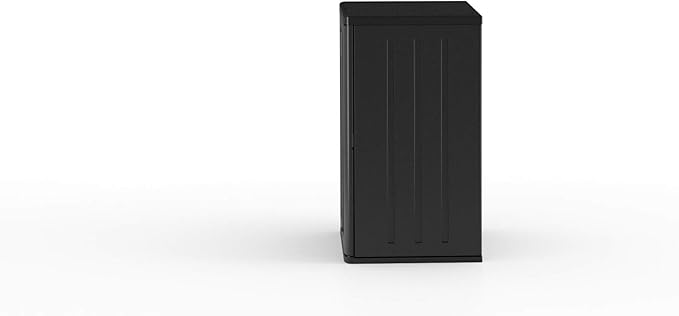 Suncast Heavy-Duty Resin Outdoor Storage Cabinet, 30" W x 20.25" D x 36" H Dark Grey Base Garage Storage Cabinet with Lockable Doors and Metal Reinforced Shelves, Made in The USA