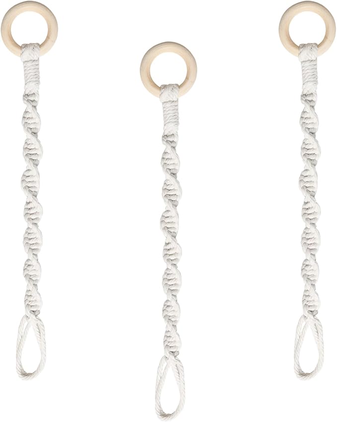 3 Pack Adjustable Macrame Plant Hanger Extenders Connectable Rope Hanging Plant Extender Handmade Woven Hanging Basket Extension with Wooden Ring for Indoor Outdoor Plant Pot Holder (Style 1, 3)