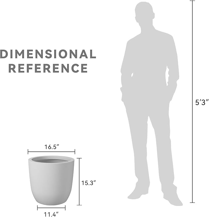 Kante 13.4" Dia Round Concrete Planter, Large Outdoor Modern Indoor Decorative Plant Pots with Drainage Hole and Rubber Plug for Home and Garden, Pure White