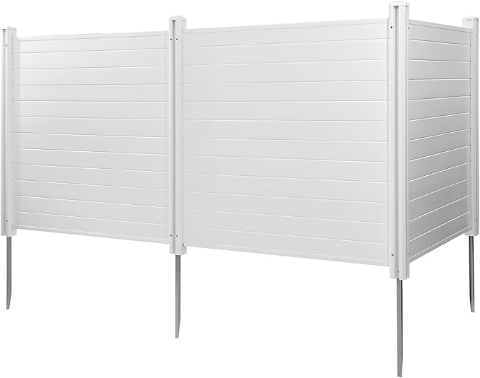 VEVOR Outdoor Privacy Screen, 50in H x 50in W Air Conditioner Fence, 3-Panel Pool Equipment Enclosure, Horizontal PVC Privacy Fence with 27.5 in Ground Stakes, No Dig Trash Can Fence for A/C Units