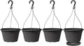 VIDELLY 4 Pcs Hanging Planters,10" Hanging Pots Plastic Hanging Flower Plant Basket with Drainage Trays & Chain Holder for Outdoor Indoor Plants Garden Balcony Decoration, Dark Gray