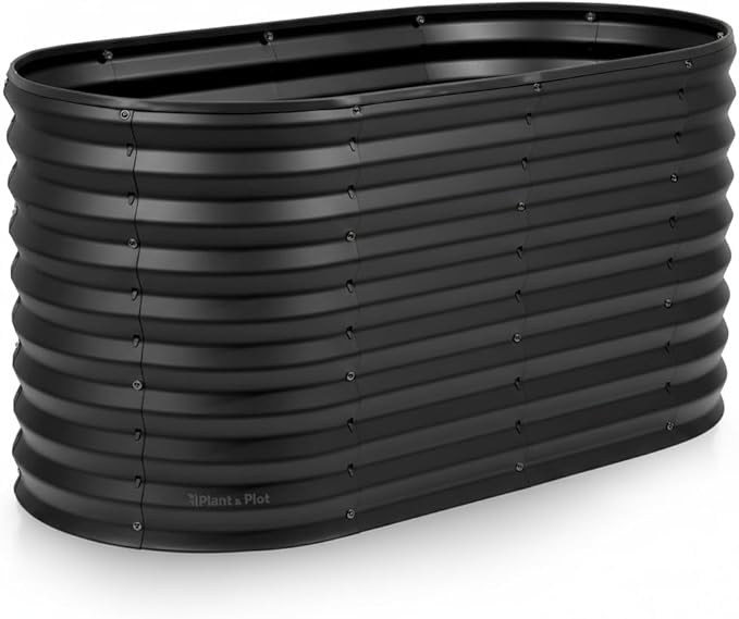 Plant & Plot Galvanized Raised Garden Beds Outdoor // 4×2×2 ft Planter Raised Beds for Gardening, Vegetables, Flowers // Large Metal Garden Box (Black) // Patented Tool-Free Design