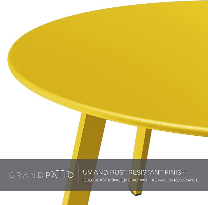Grand Patio Round Steel Patio Coffee Table, Weather Resistant Outdoor Large Side Table, Yellow…