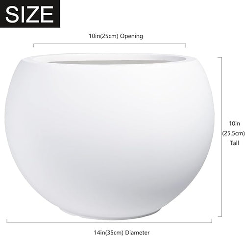 10 H x 14" Dia (10" Pot Opening) Round Fiberstone Planter with Drainage Hole, White, Indoor/Outdoor Large Plant Pot for Home Patio Garden, Ideal for Large Plants
