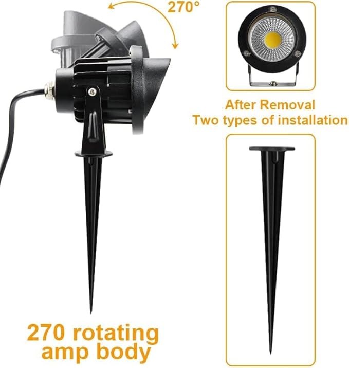 Romwish 120V LED Landscape Spotlights, 10W Outdoor Spotlights for Yard, 3000K Warm White, 120V AC Spot Light with Ground Spike, Waterproof Landscape Lighting for House Garden Lawn Decorative - 4 Pack