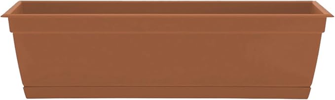 Bloem Dayton 24" Terra Cotta Recycled Plastic Rectangle Window Box Planter with Saucer Tray for Indoor and Outdoor Gardening