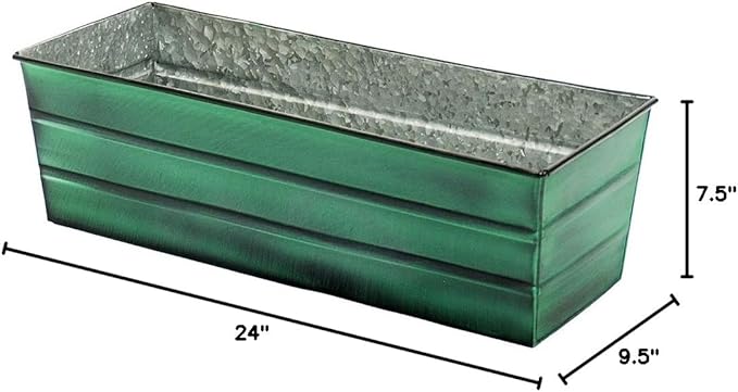 Achla Designs Galvanized Window Flower Box Planter-Green-Medium (24" L x 9.5" W x 7.5" H)