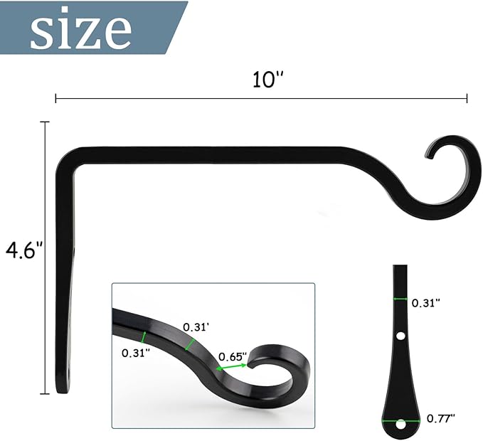 BOLITE Plant Hangers, 10 Inch Hanging Plant Brackets Outdoor Indoor, Wall Hooks for Hummingbird Feeders, Bird Feeders, Planters, Lanterns, Wind Chimes, Home Decor, 2 Pack, Black, Gifts for Women Men