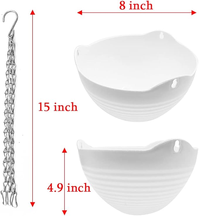 4 Pack 8 inch Hanging Planter Pots,Self-Watering Round Hanging Basket with Water Tray Metal Chain,Succulent Flower Plant Pot Container for Indoor Outdoor Garden Balcony Wall Decor,White