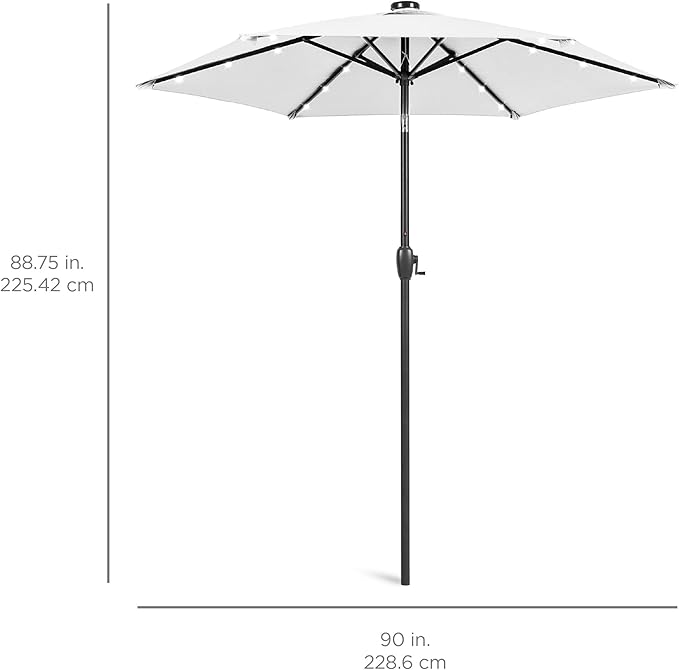 Best Choice Products 7.5ft Outdoor Solar Market Table Patio Umbrella for Deck, Pool w/Tilt, Crank, LED Lights - Bright White
