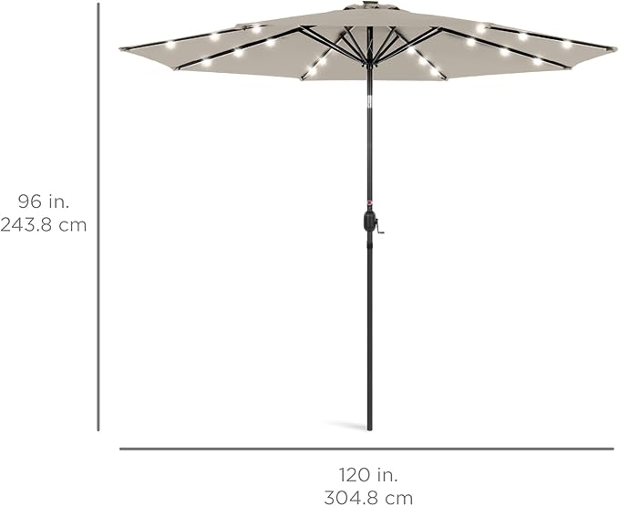 Best Choice Products 10ft Solar Polyester LED Lighted Patio Umbrella w/Tilt Adjustment and UV-Resistant Fabric