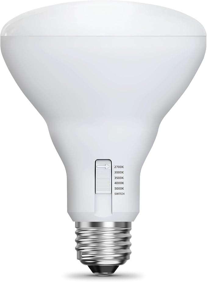 Feit Electric BR30 LED Light Bulb, 65W Equivalent, Dimmable, 650 Lumens, 5-Color Adjustable White, 90+ CRI, General Purpose Flood & Track Lighting, 25,000-Hour Lifetime, BR3065DM/6WYCA/6, 6 Pack
