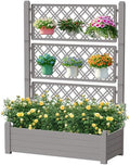 EasyUp Raised Garden Bed with Trellis for Climbing Plants, Raised Herb Garden Bed with Drainage Plug & Water Level Gauge, Durable Dust-Proof Resin Planter for Patio, Balcony, Backyard