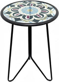 LIFFY Outdoor Side Table,12" Indoor Small Round Glass Tabletop Accent Table with Metal Frame, Home Decorative Plant Stand & End Table Outside for Patio, Garden, Yard, Kitchen, Porch