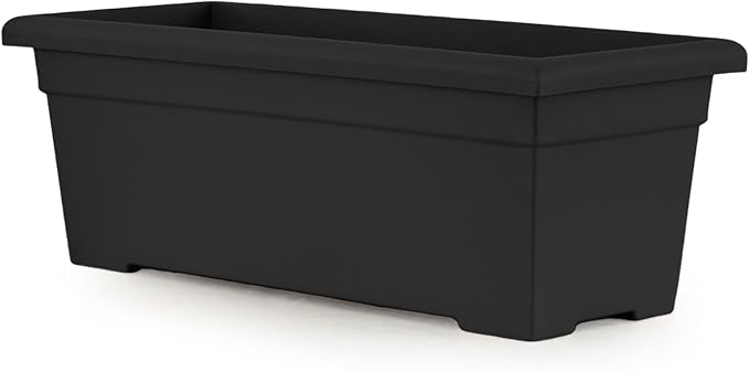The HC Companies 28 Inch Romana Planter Box with Drainage Plug, Lightweight UV-Resistant Plastic Outdoor Planters, 1-Pack Flower Box for Garden, Patio, Balcony, and Fence, Black