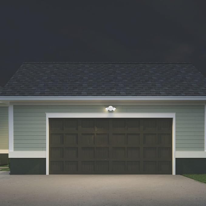Lithonia Lighting HomeGuard 2-Light LED Outdoor Flood Lights, Outdoor LED Lights, Dusk to Dawn Sensor, Adjustable Lumens, 4000K Cool White, Round Heads, White (HGX LED 2RH ALO 40K 120 PE WH M2)