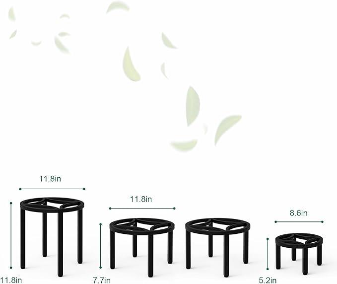 Zhongma Set of 4 Fully Assembled Metal Plant Stand for Heavy Potted Plant for Home Indoor and Outdoor, 220 LBS Capacity & Heavy Duty Construction, Sturdy Plant Riser without Installation Required