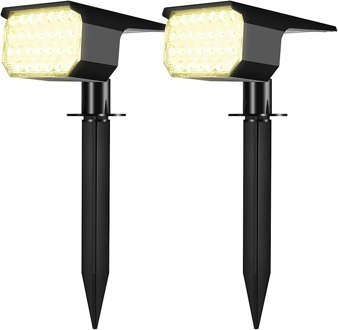 Solar Lights Outdoor Waterproof IP65, 7 Lighting Modes Color Changing 26 LED Solar Spot Lights Outdoor for Yard Garden Pathway Christmas Decor (Warm White, 2 Pack)