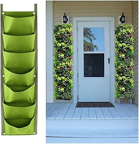 LITLANDSTAR Hanging Planter Bags, 2 Pack 7 Pocket Hanging Vertical Wall Planter Planting Grow Bags Outdoor Indoor Gardening Vertical Greening Flower Container, Planting Bags Storage Bags(Green)