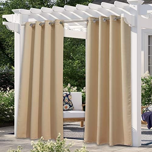 NICETOWN Patio Blinds Outdoor Waterproof Curtain, Rustproof Stainless Steel Eyelet Room Darkening Thermal Insulated Outdoor Drape Privacy for Pergola/Arbor, 1 Panel, W52 x L120, Biscotti Beige