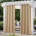 NICETOWN Patio Blinds Outdoor Waterproof Curtain, Rustproof Stainless Steel Eyelet Room Darkening Thermal Insulated Outdoor Drape Privacy for Pergola/Arbor, 1 Panel, W52 x L120, Biscotti Beige