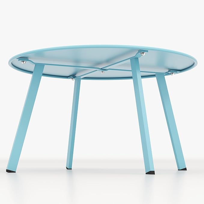 Grand patio Round Coffee Table, Weather Resistant Patio Side Table, Outdoor Round End Table with Square Feet, Great for Backyard, Patio, Deck, Blue