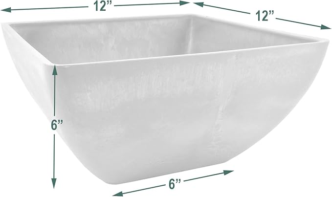 PSW Pot Collection 12x6 inch Plastic/Stone/Wood Composite Square Planter – No Drainage Hole (Drillable), Modern Indoor/Outer Pot for Flowers, Foliage, Succulents, Fairy Gardens, Dark Charcoal