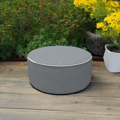 LVTXIII Outdoor/Indoor Inflatable Ottoman, 21"x21"x9" Patio Footrest Stool, Portable Round Pouf Ottoman for Patio Garden, Camping or Home Decoration, Grey Textured