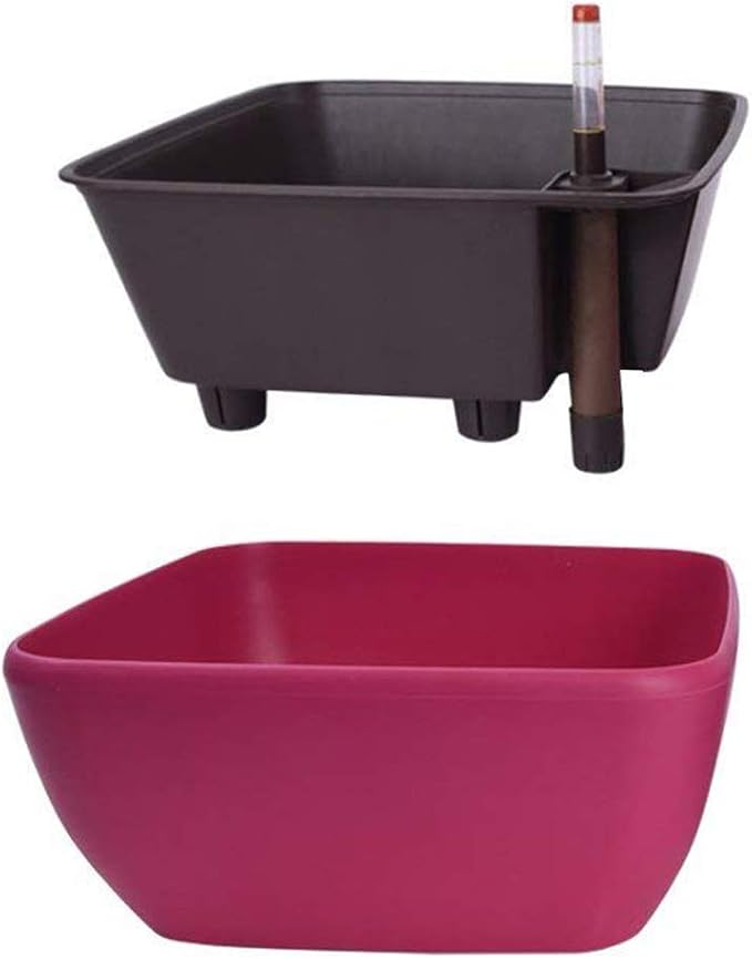 Vencer 10.8 Inch Plastic Square Self Watering Planter,Water Indicator,Ceramsite,Modern Decorative Planter Pot for All House Plants Flowers,Herbs,Vegetables,Tropical,Rose Red,VF-049R