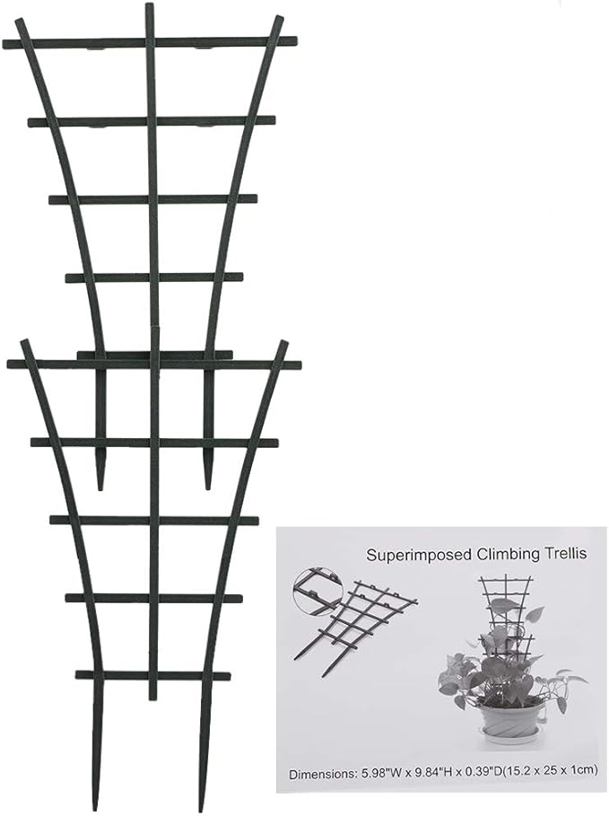 Trellis Small Outdoor, Mini Vine Support Indoor Plant Trellis for Climbing Plants Patio Pot Stackable Potted Stakes Plastic Houseplant Superimposed Garden Planter Vegetable Flower 5.91“ W x 10.24” h