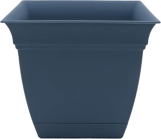 The HC Companies Eclipse Square Plastic Planter w/ Attached Saucer - Outdoor & Indoor Plant Pot with Drainage Holes - Lightweight, UV-Resistant Plastic Pots For Plants (6" Slate Blue, Pack of 1)