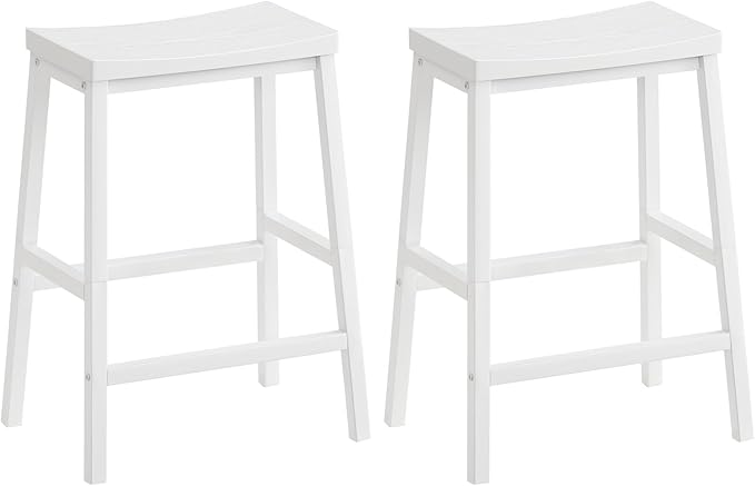 HOOBRO Bar Stools, Set of 2 Bar Chairs, 23.6 Inch Saddle Stools, Kitchen Counter Seat with Footrests, Industrial Barstools for Dining Room, Kitchen, Counter, Bar, White WW02MD01