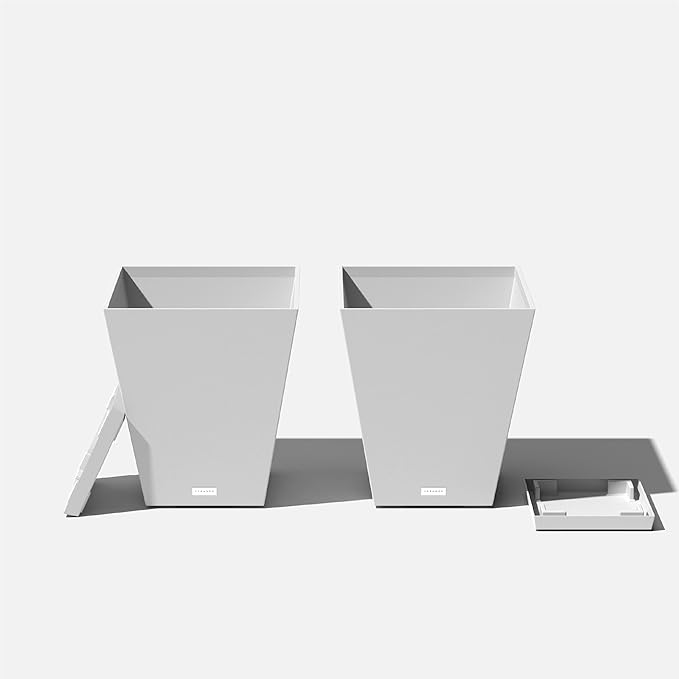 Veradek Nobleton Indoor/Outdoor Wide Square Planter (White, 18 inch - 2 Pack with 2 Saucer Trays)