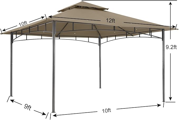ABCCANOPY Gazebos for Patios 10x12 - Outdoor Steel Frame Gazebo for Lawn Backyard Garden Deck (Khaki)