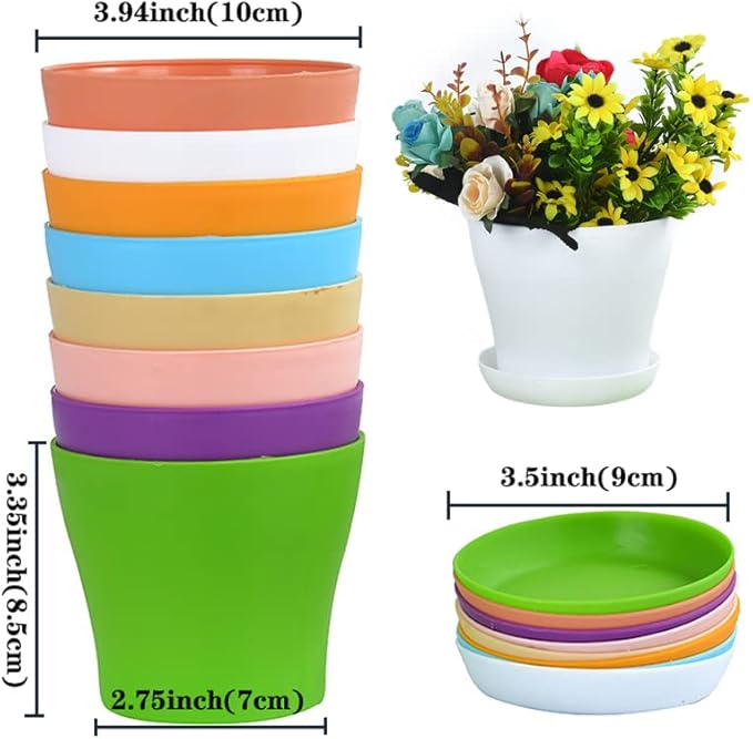 Tergy 50 Pack 4 Inch Plant Pots Bulk Small Plastic Planters Pots with Drainage Holes Flower Pot for Succulent, Cactus, Herb, African Violet (50pcs-Multicolor, 4Inches)