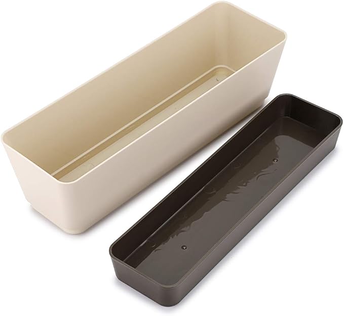 Skelang 2 Pcs Rectangular Plant Pot, 12" Watering Plant Container with Drainage Hole, Window Planter Box with Saucer for Succulents, Flowers, Herbss