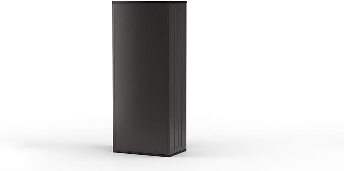 Suncast 19 Cubic Ft. Heavy-Duty Resin Cabinet with Lockable Handles, Multi-Wall Construction, and Metal-Reinforced Shelves for Basement, Utility Room and Garage Storage, Black, Made in the USA