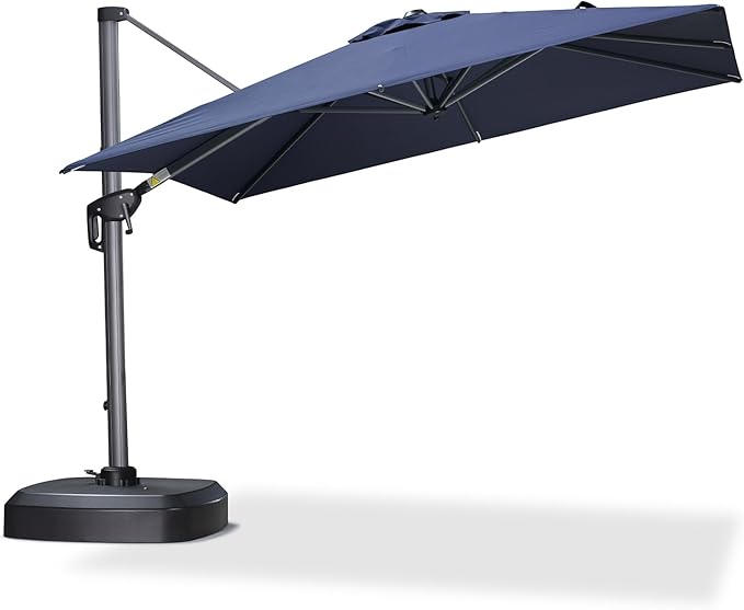 PURPLE LEAF 8' X 8' Patio Umbrella with Wheeled Base for Pool 7' High Offset Outdoor Cantilever Umbrella Swimming Pool Umbrella with 360°Rotation for Poolside Navy Blue