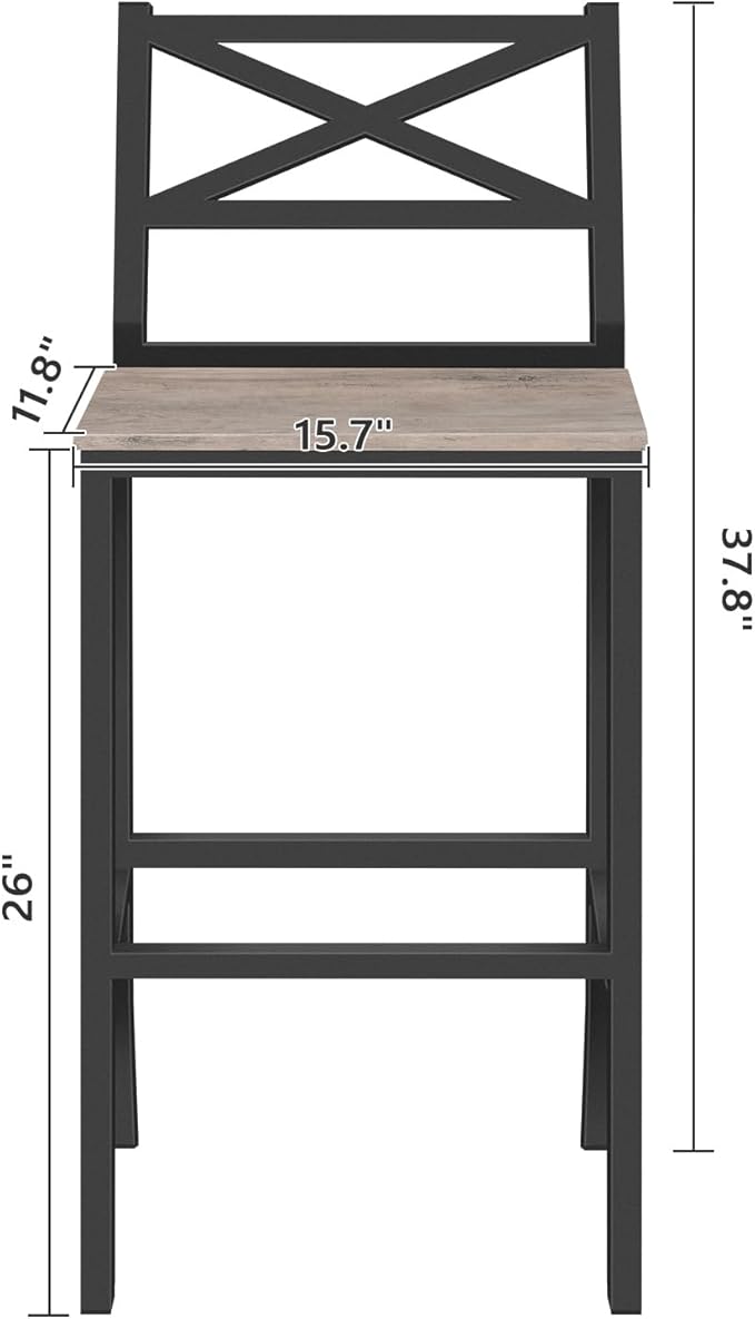 Bar Stools, Set of 2 Bar Chairs with Backrest and Footrest, 26" Tall Counter Bar Stools, Kitchen Breakfast Bar Chairs, Easy Assembly, for Dining Room, Greige BAHG0901N3