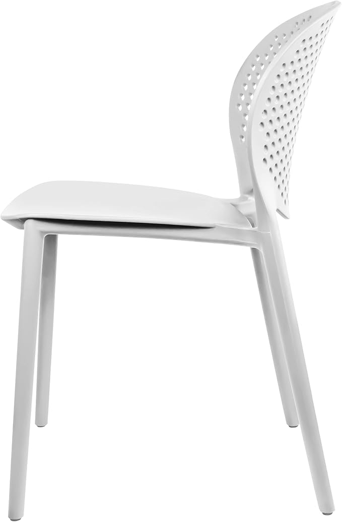 2xhome Set of 4 Patio Dining Chairs | Modern Stackable Outdoor Pool Side Chair | Weather Resistant Plastic for Yard, Porch, Balcony, Kitchen, White