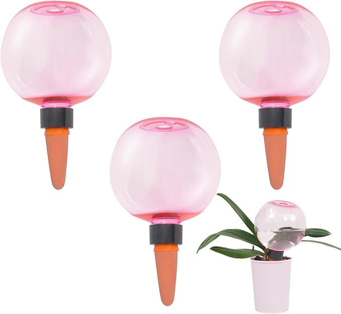 3pcs Large Plant Self Watering Globes, 17.5 oz Plastic Water Bulbs Top Fill, Plant Watering Devices System Slow Release Terracotta, Water Spikes Stakes for Indoor(3pack)