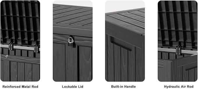 DRATO 120 Gallon Large Deck Box, Outdoor Storage Box for Patio Furniture, Patio Cushions, Gardening Tools, Pool Supplies,660lbs Weight Capacity,Waterproof Resin Storage Boxes（Black，120 Gallon）