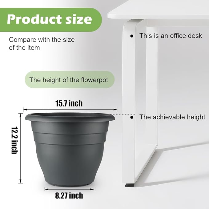 3 Pack Large 16 Inch Plastic Plant Pots for Outdoor Plants,Durable & Lightweight Flower Pots with Drainage Holes,Weather-Resistant Large Planters for Patio Garden(Gray)