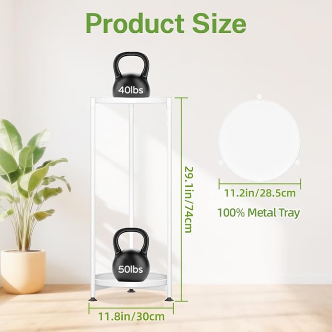 iDavosic.ly 2 Tier Corner Plant Stand Indoor, Tall Vertical Metal Flower Heavy Duty Pot Holder Shelf Outdoor for Patio Porch Living Room, White - Round