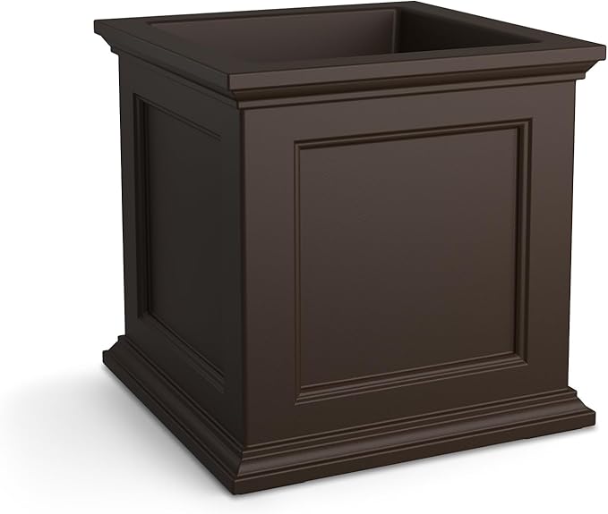 Mayne Fairfield 20-Inch Square Planter – Self-Watering, Weather-Resistant Planter for Flowers – Durable Outdoor Design for Patio, Porch, or Entryway, Espresso