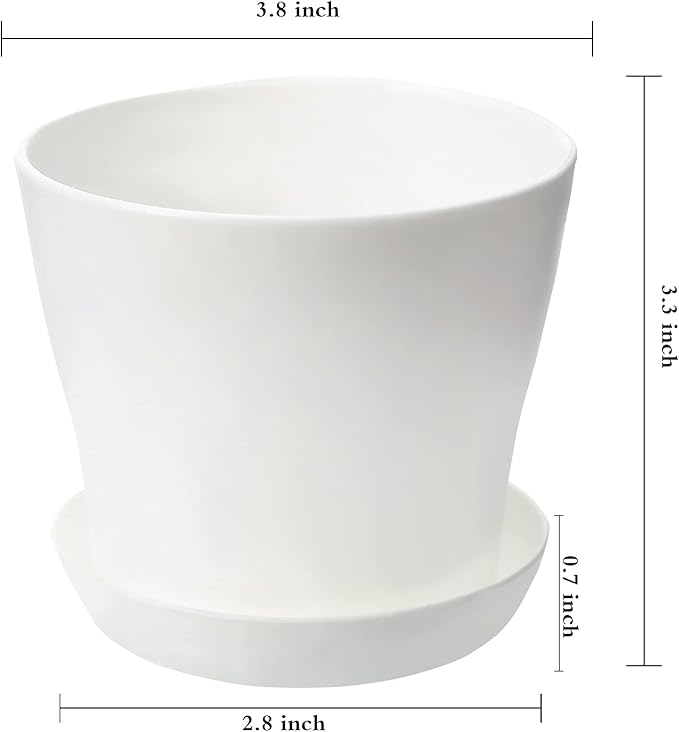 TDHDIKE 10 Pcs Plastic Planters Indoor Flower Plant Pots, Mini Flower Seedlings Nursery Pot/Planter/Flower Pot with Pallet, Modern Decorative Gardening Containers (White25)